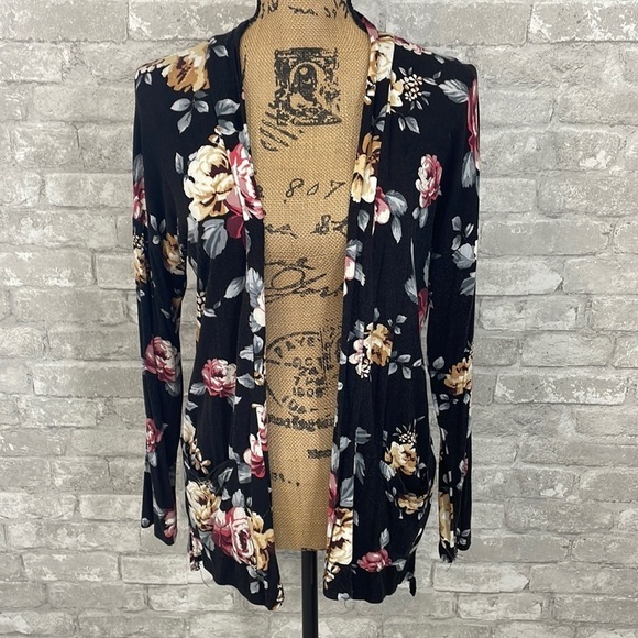 Maurices Black Floral Lightweight Cardigan - Picture 1 of 6